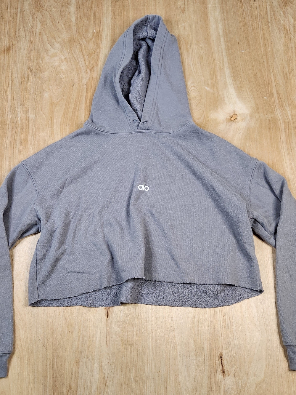 Alo Women's Lightweight Gray Cropped Fleece Lined Hooded Sweatshirt S
